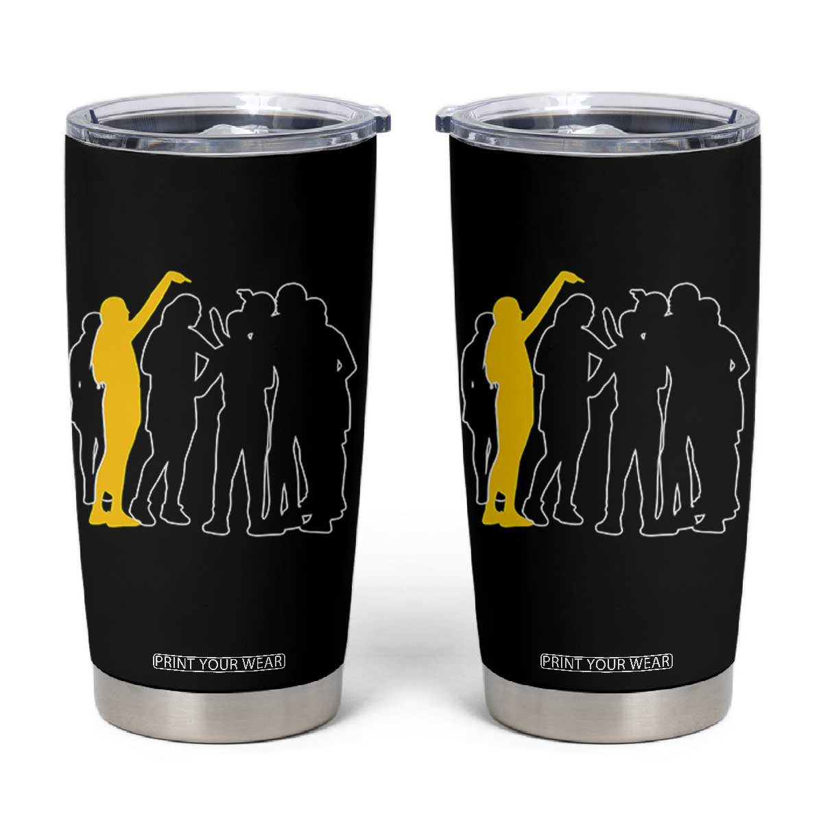 Viral Basketball Pointing Huddle Tumbler Cup Funny Women Sports Culture Meme Yellow Silhouette Graphic TS02 Black Print Your Wear