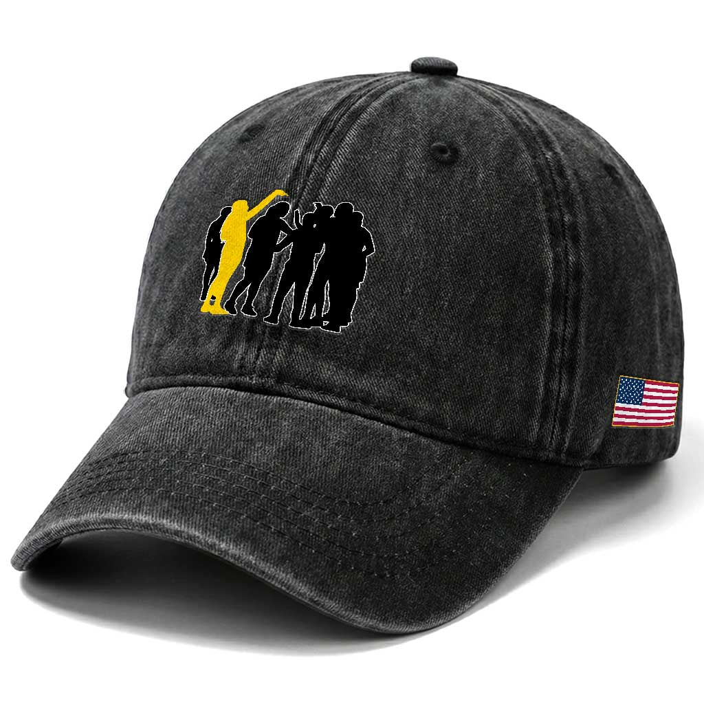 Viral Basketball Pointing Huddle Washed Cotton Baseball Cap Funny Women Sports Culture Meme Yellow Silhouette Graphic TS02 Print Your Wear