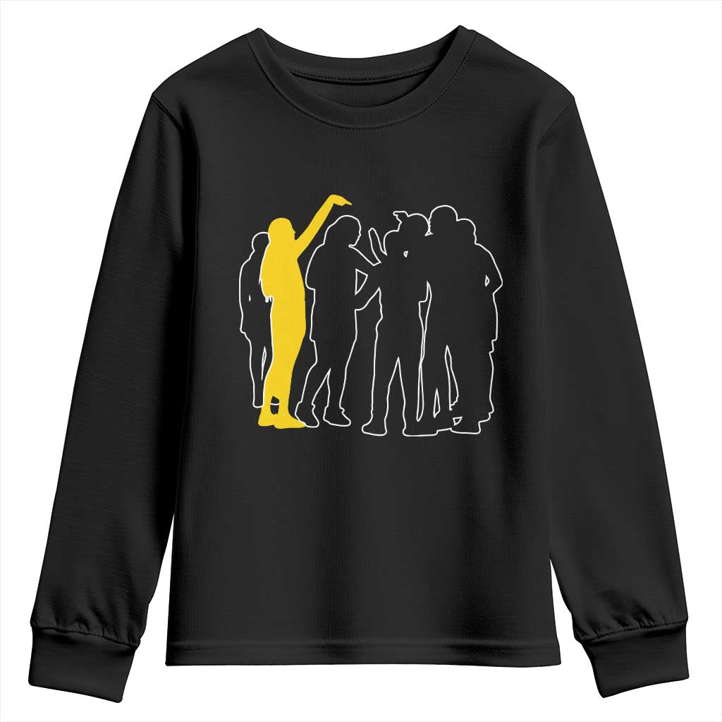 Viral Basketball Pointing Huddle Youth Sweatshirt Funny Women Sports Culture Meme Yellow Silhouette Graphic TS02 Black Print Your Wear