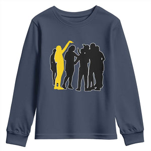 Viral Basketball Pointing Huddle Youth Sweatshirt Funny Women Sports Culture Meme Yellow Silhouette Graphic TS02 Navy Print Your Wear