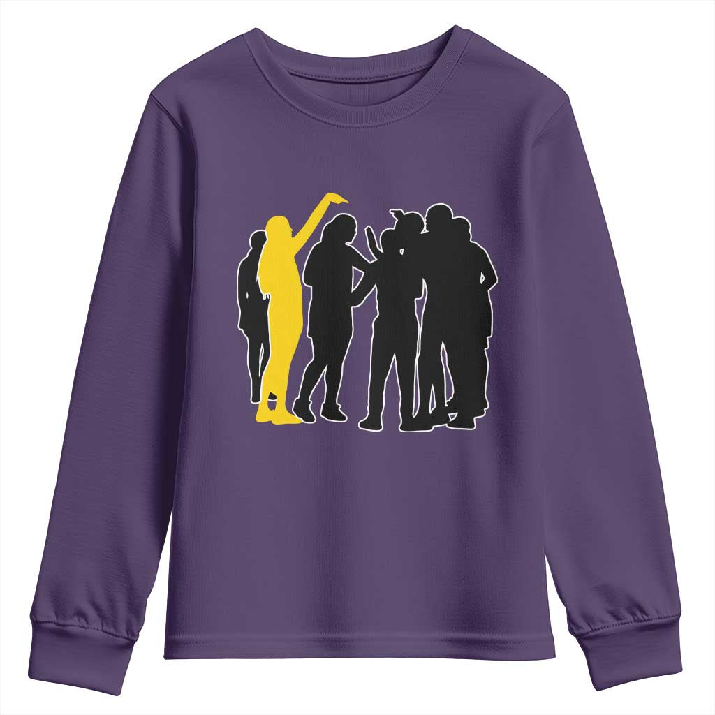 Viral Basketball Pointing Huddle Youth Sweatshirt Funny Women Sports Culture Meme Yellow Silhouette Graphic TS02 Purple Print Your Wear