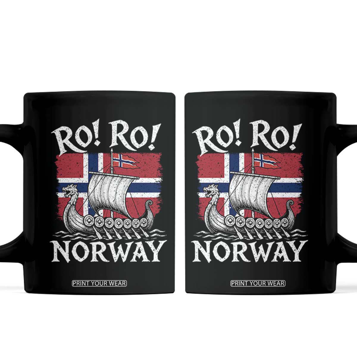 Funny Norway Viking Longship Ro Ro Coffee Mug Vintage Norge Norwegian Flag Football Fans TS02 Black Print Your Wear