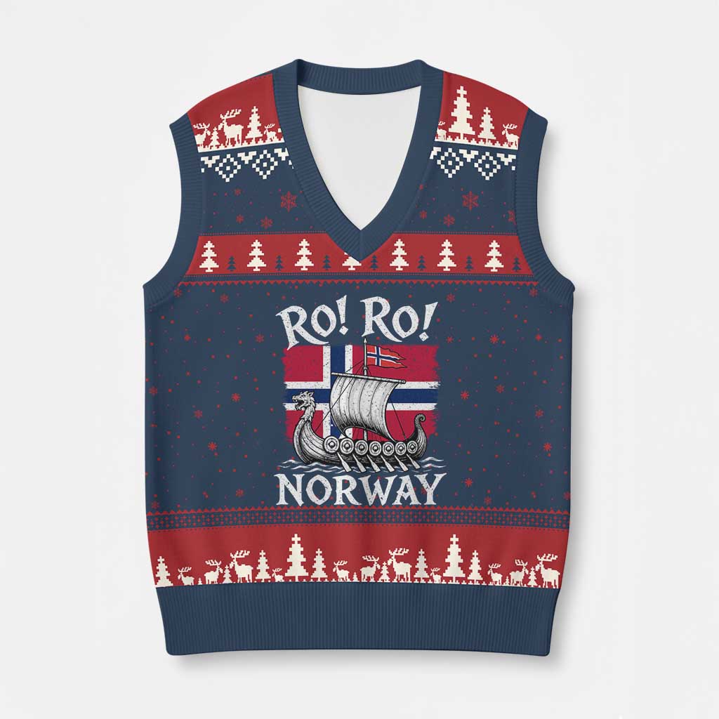 Funny Norway Viking Longship Ro Ro V-Neck Knit Sweater Vest Vintage Norge Norwegian Flag Football Fans TS02 Navy Red Print Your Wear