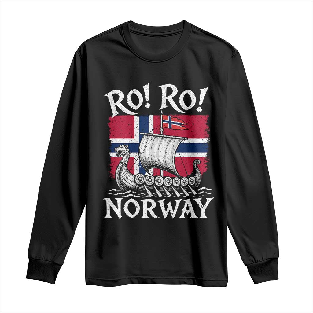 Funny Norway Viking Longship Ro Ro Long Sleeve Shirt Vintage Norge Norwegian Flag Football Fans TS02 Black Print Your Wear