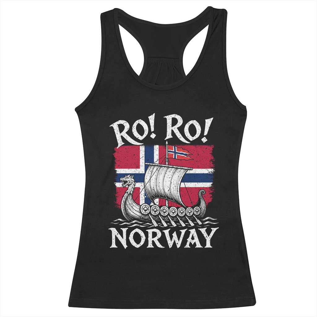 Funny Norway Viking Longship Ro Ro Racerback Tank Top Vintage Norge Norwegian Flag Football Fans TS02 Black Print Your Wear