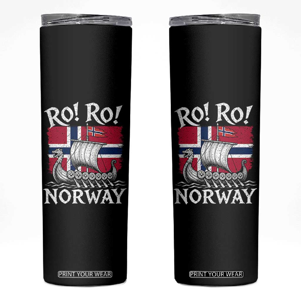 Funny Norway Viking Longship Ro Ro Skinny Tumbler Vintage Norge Norwegian Flag Football Fans TS02 Black Print Your Wear