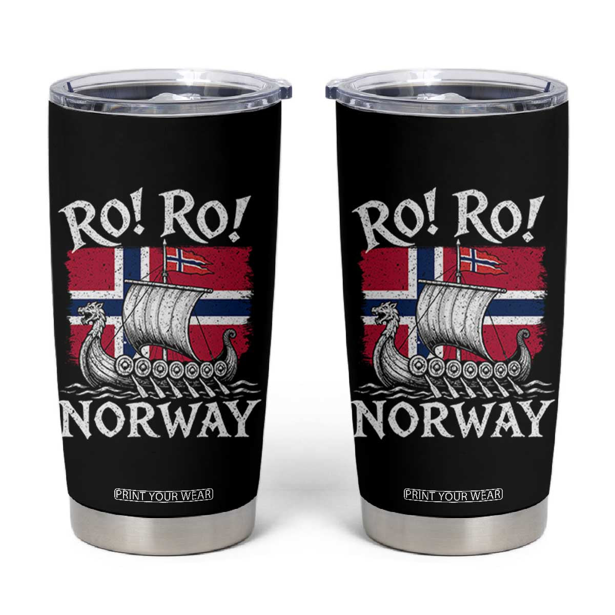 Funny Norway Viking Longship Ro Ro Tumbler Cup Vintage Norge Norwegian Flag Football Fans TS02 Black Print Your Wear