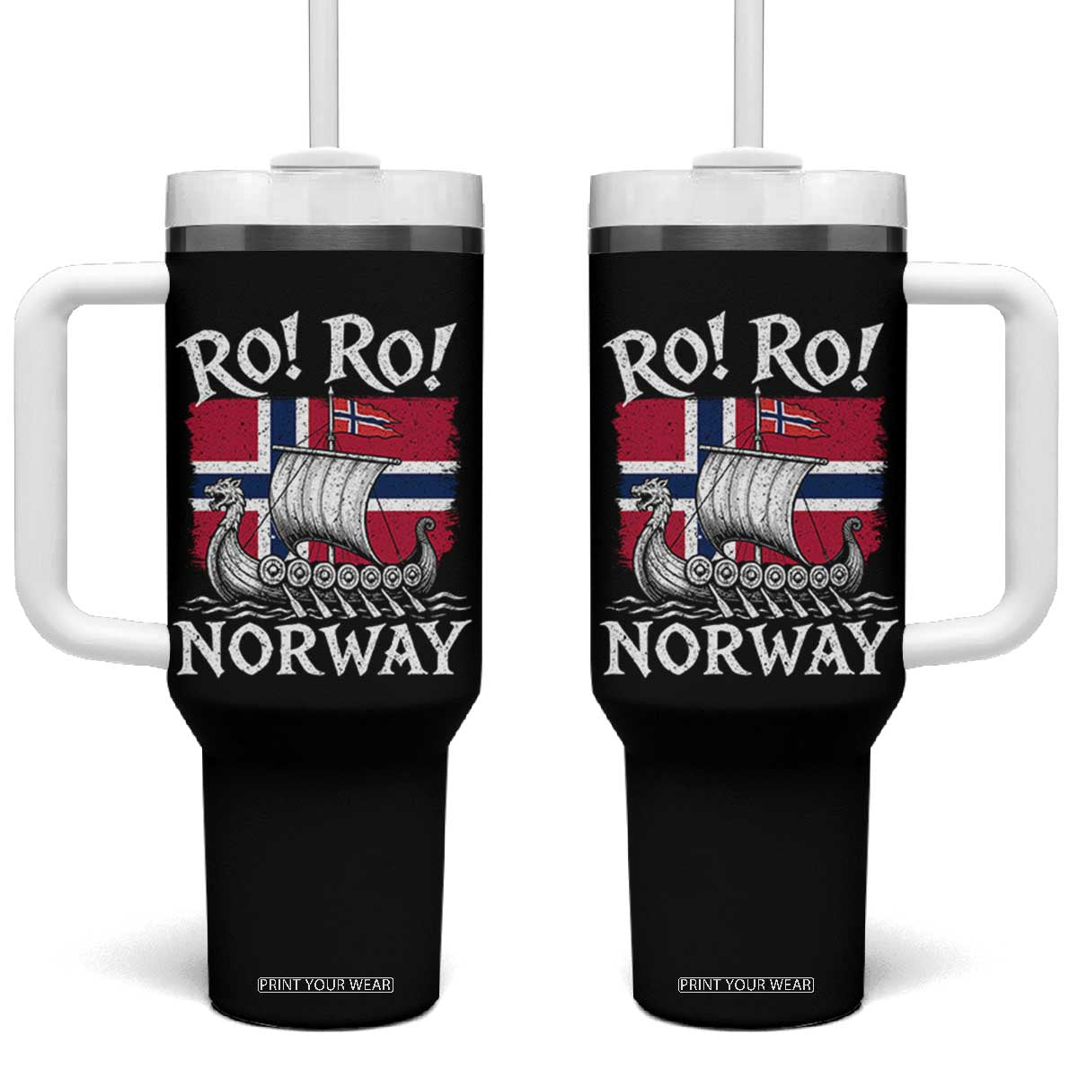 Funny Norway Viking Longship Ro Ro Tumbler With Handle Vintage Norge Norwegian Flag Football Fans TS02 One Size: 40 oz Black Print Your Wear