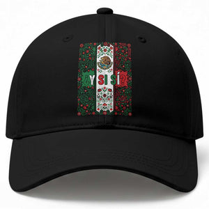 Y Si Si Mexican Flag Floral Folk Art Baseball Cap Viva Mexico Pride for Soccer Football Fans TS02 Print Your Wear