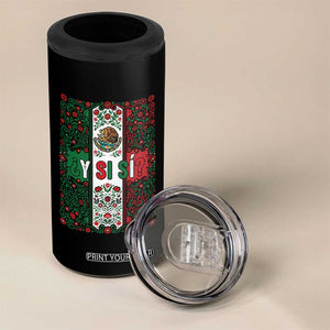 Y Si Si Mexican Flag Floral Folk Art 4 in 1 Can Cooler Tumbler Viva Mexico Pride for Soccer Football Fans TS02 Print Your Wear