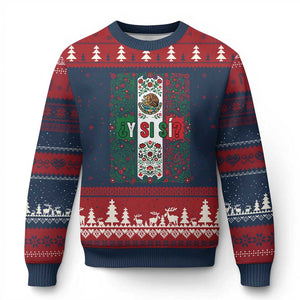 Y Si Si Mexican Flag Floral Folk Art Ugly Christmas Sweater Viva Mexico Pride for Soccer Football Fans TS02 Navy Red Print Your Wear