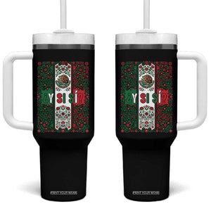 Y Si Si Mexican Flag Floral Folk Art Tumbler With Handle Viva Mexico Pride for Soccer Football Fans TS02 One Size: 40 oz Black Print Your Wear