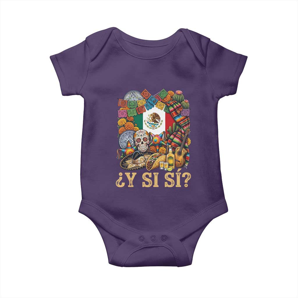Y Si Si Mexican Flag Fiesta Taco Tequila Sugar Skull Graphic Baby Onesie What If Mexico Party Culture Performance TS02 Purple Print Your Wear