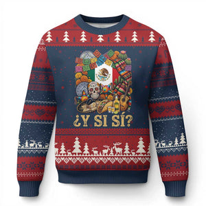 Y Si Si Mexican Flag Fiesta Taco Tequila Sugar Skull Graphic Ugly Christmas Sweater What If Mexico Party Culture Performance TS02 Navy Red Print Your Wear