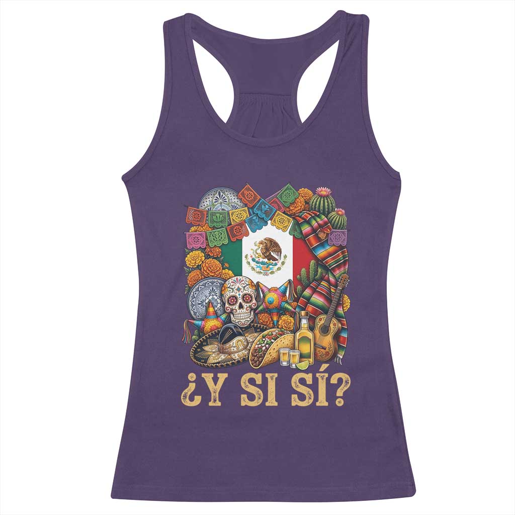 Y Si Si Mexican Flag Fiesta Taco Tequila Sugar Skull Graphic Racerback Tank Top What If Mexico Party Culture Performance TS02 Purple Print Your Wear