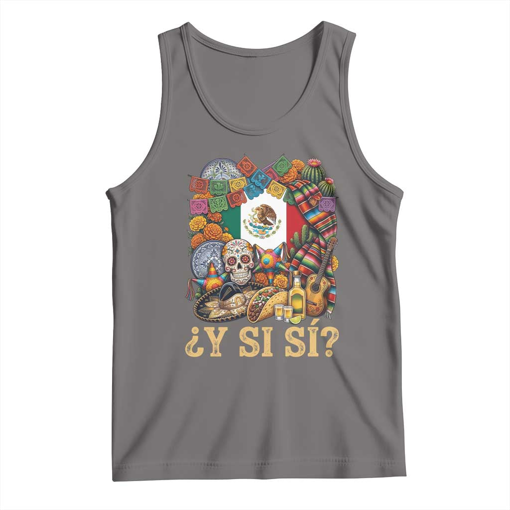 Y Si Si Mexican Flag Fiesta Taco Tequila Sugar Skull Graphic Tank Top What If Mexico Party Culture Performance TS02 Deep Heather Print Your Wear