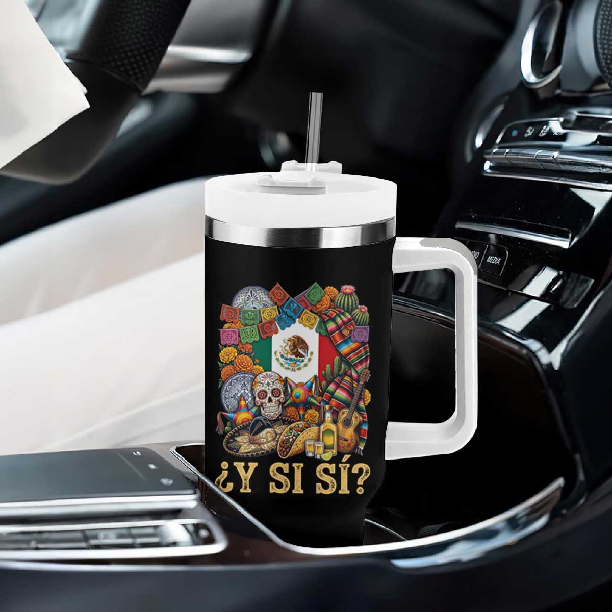 Y Si Si Mexican Flag Fiesta Taco Tequila Sugar Skull Graphic Tumbler With Handle What If Mexico Party Culture Performance TS02 Print Your Wear