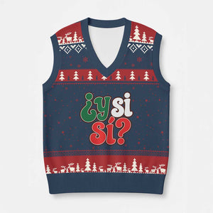 Y Si Si Mexican Flag Colors Typography V-Neck Knit Sweater Vest What If Mexico Slang Spanish TS02 Navy Red Print Your Wear