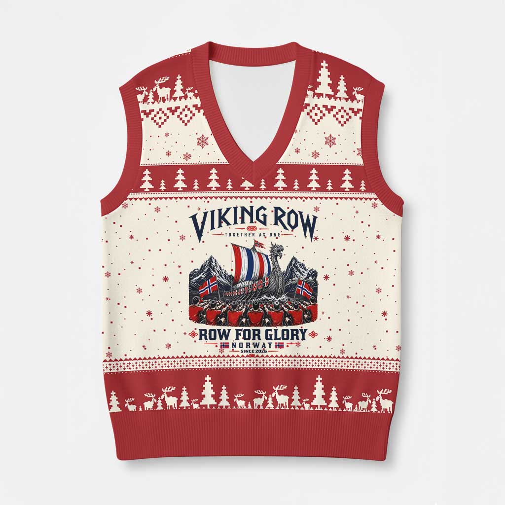Viking Row Ro Ro Norway Norge Norwegian Flag V-Neck Knit Sweater Vest Row For Glory Norway Together As One Retro Football Fans TS02 Beige Red Print Your Wear