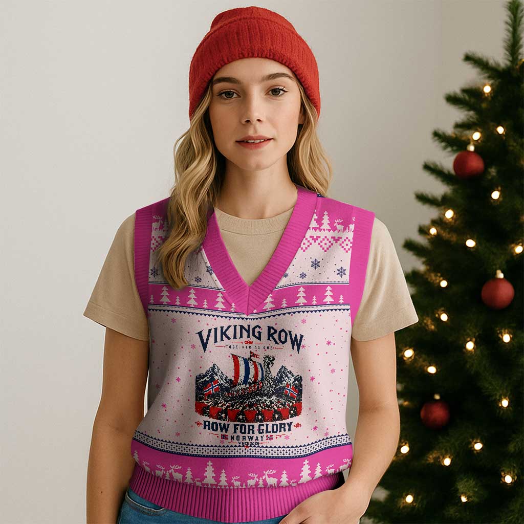 Viking Row Ro Ro Norway Norge Norwegian Flag V-Neck Knit Sweater Vest Row For Glory Norway Together As One Retro Football Fans TS02 Hot Pink Print Your Wear