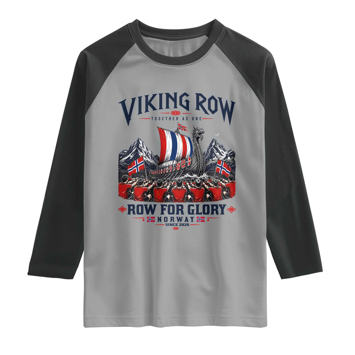 Viking Row Ro Ro Norway Norge Norwegian Flag Raglan Shirt Row For Glory Norway Together As One Retro Football Fans TS02 Sport Gray Black Print Your Wear
