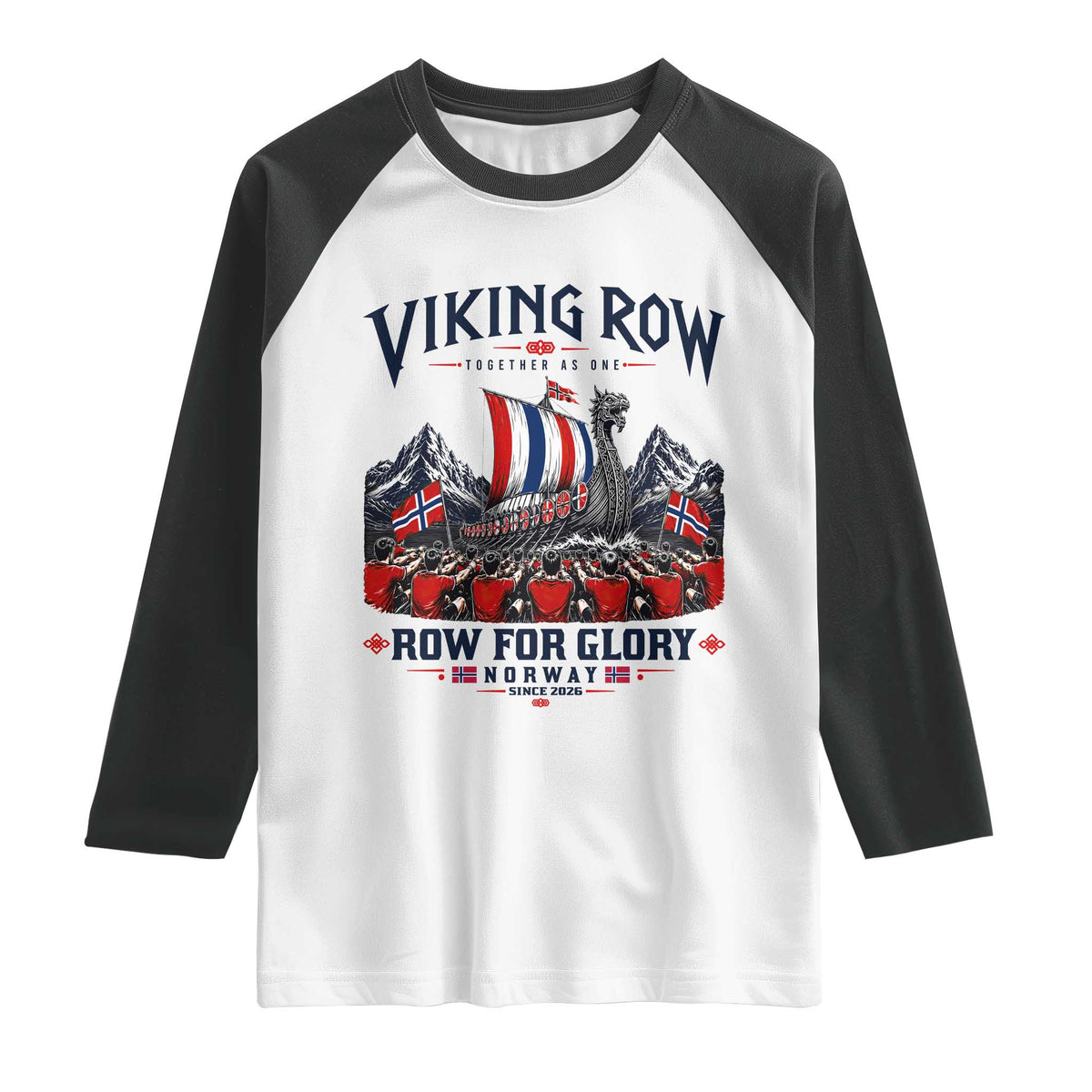 Viking Row Ro Ro Norway Norge Norwegian Flag Raglan Shirt Row For Glory Norway Together As One Retro Football Fans TS02 White Black Print Your Wear