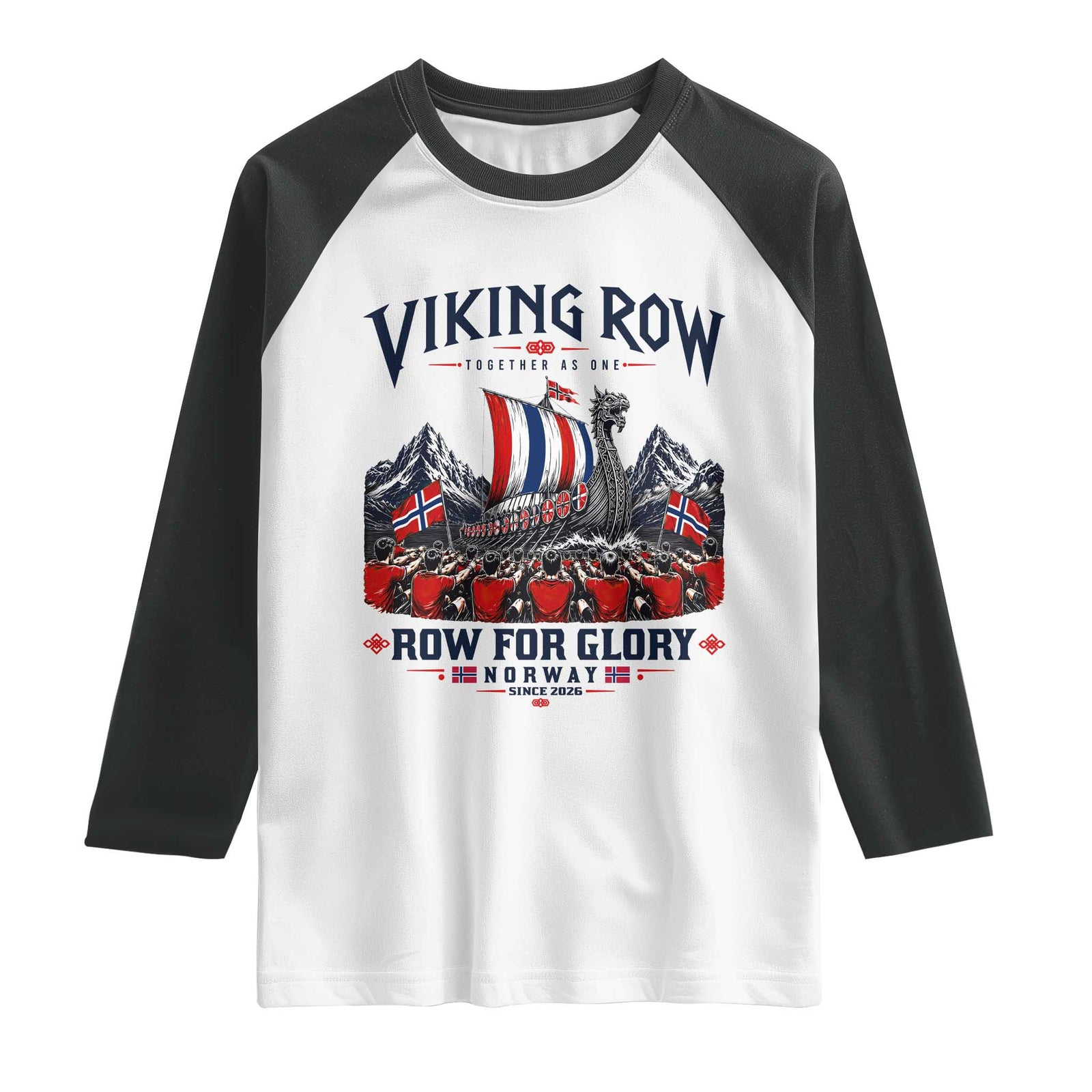 Viking Row Ro Ro Norway Norge Norwegian Flag Raglan Shirt Row For Glory Norway Together As One Retro Football Fans TS02 White Black Print Your Wear
