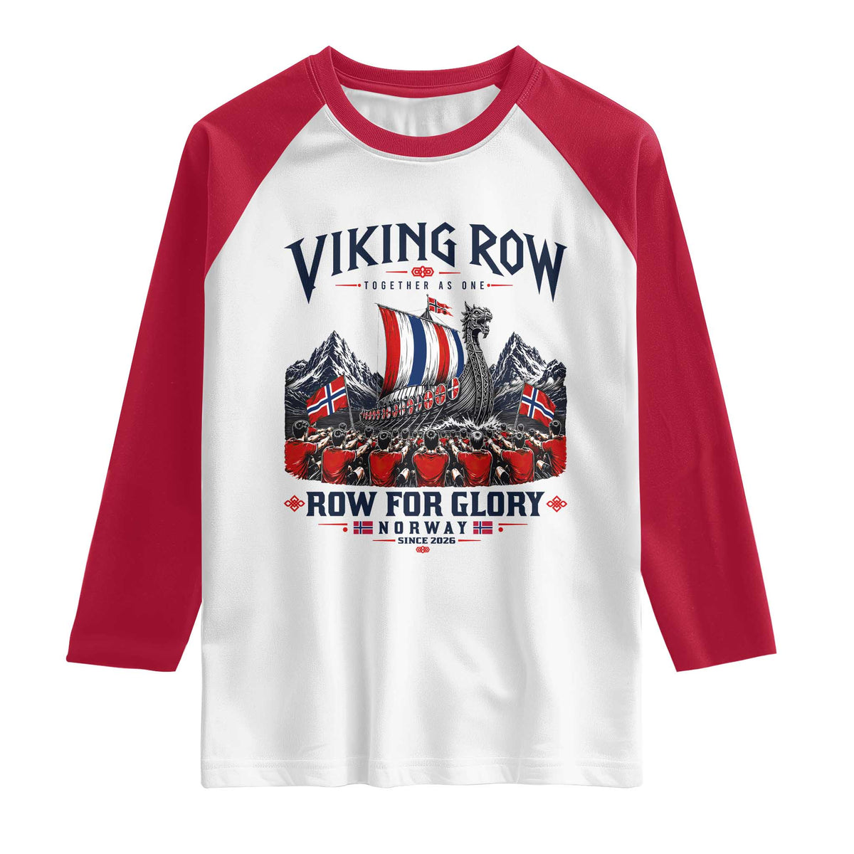Viking Row Ro Ro Norway Norge Norwegian Flag Raglan Shirt Row For Glory Norway Together As One Retro Football Fans TS02 White Red Print Your Wear