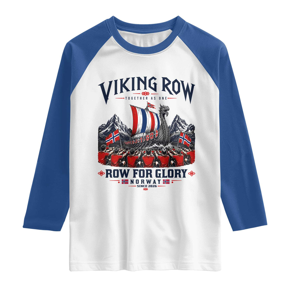 Viking Row Ro Ro Norway Norge Norwegian Flag Raglan Shirt Row For Glory Norway Together As One Retro Football Fans TS02 White Royal Print Your Wear