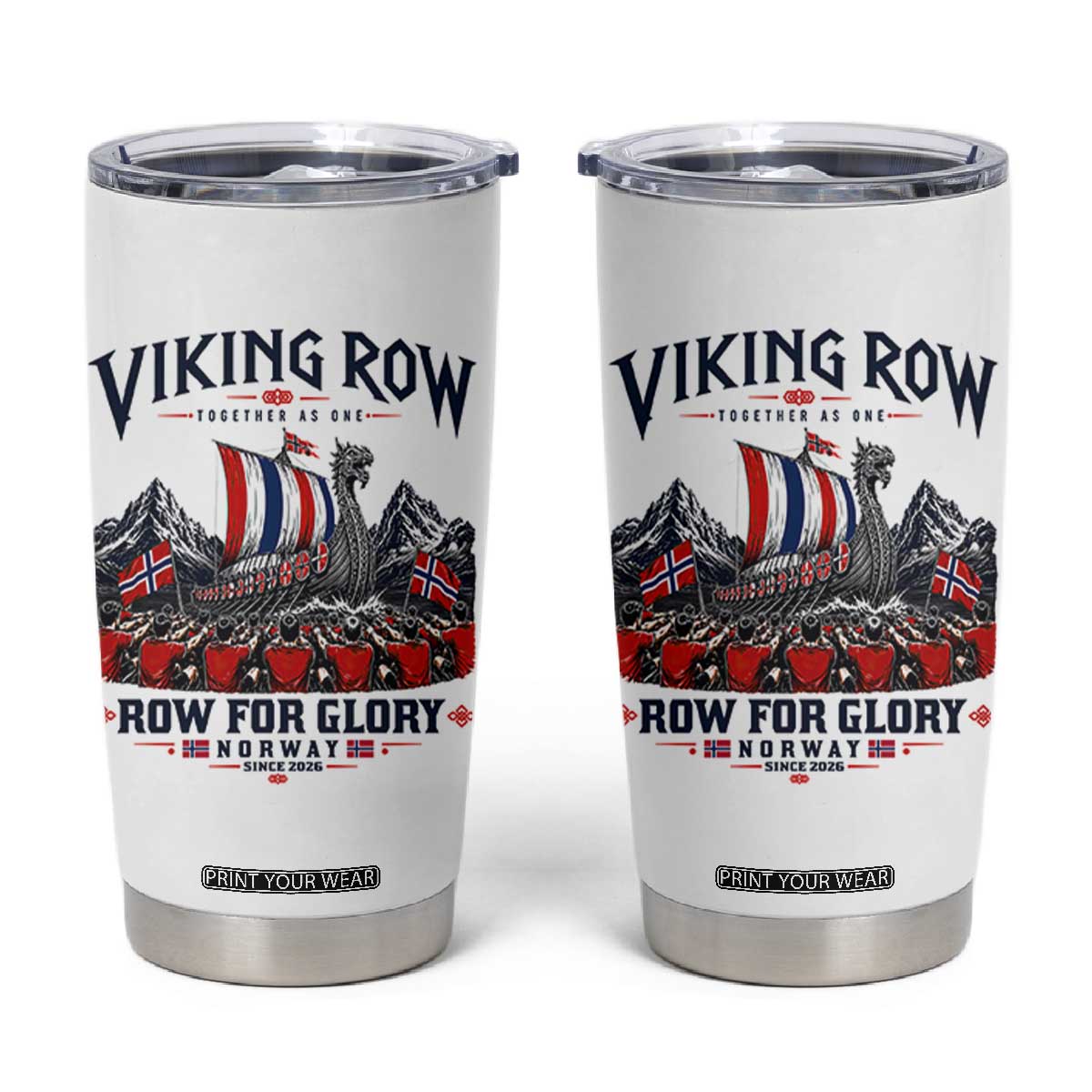 Viking Row Ro Ro Norway Norge Norwegian Flag Tumbler Cup Row For Glory Norway Together As One Retro Football Fans TS02 White Print Your Wear