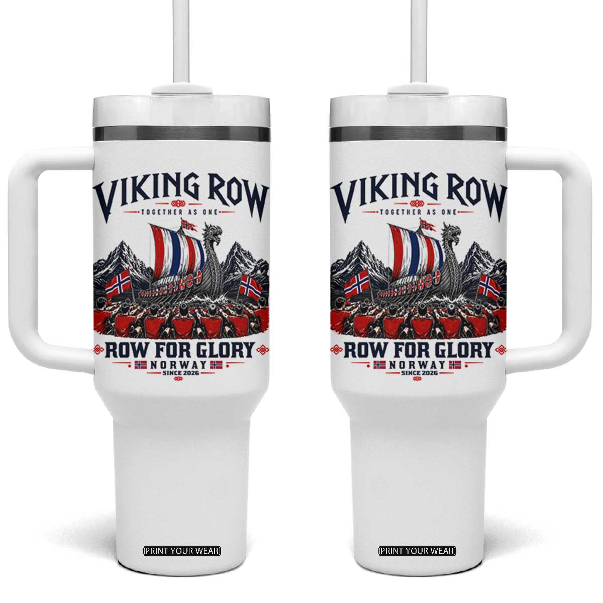 Viking Row Ro Ro Norway Norge Norwegian Flag Tumbler With Handle Row For Glory Norway Together As One Retro Football Fans TS02 One Size: 40 oz White Print Your Wear