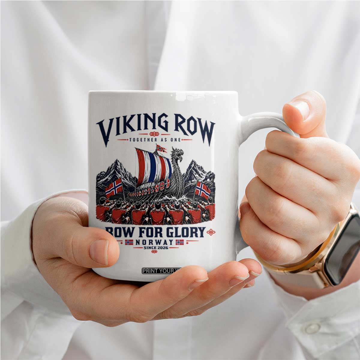 Viking Row Ro Ro Norway Norge Norwegian Flag Coffee Mug Row For Glory Norway Together As One Retro Football Fans TS02 Print Your Wear