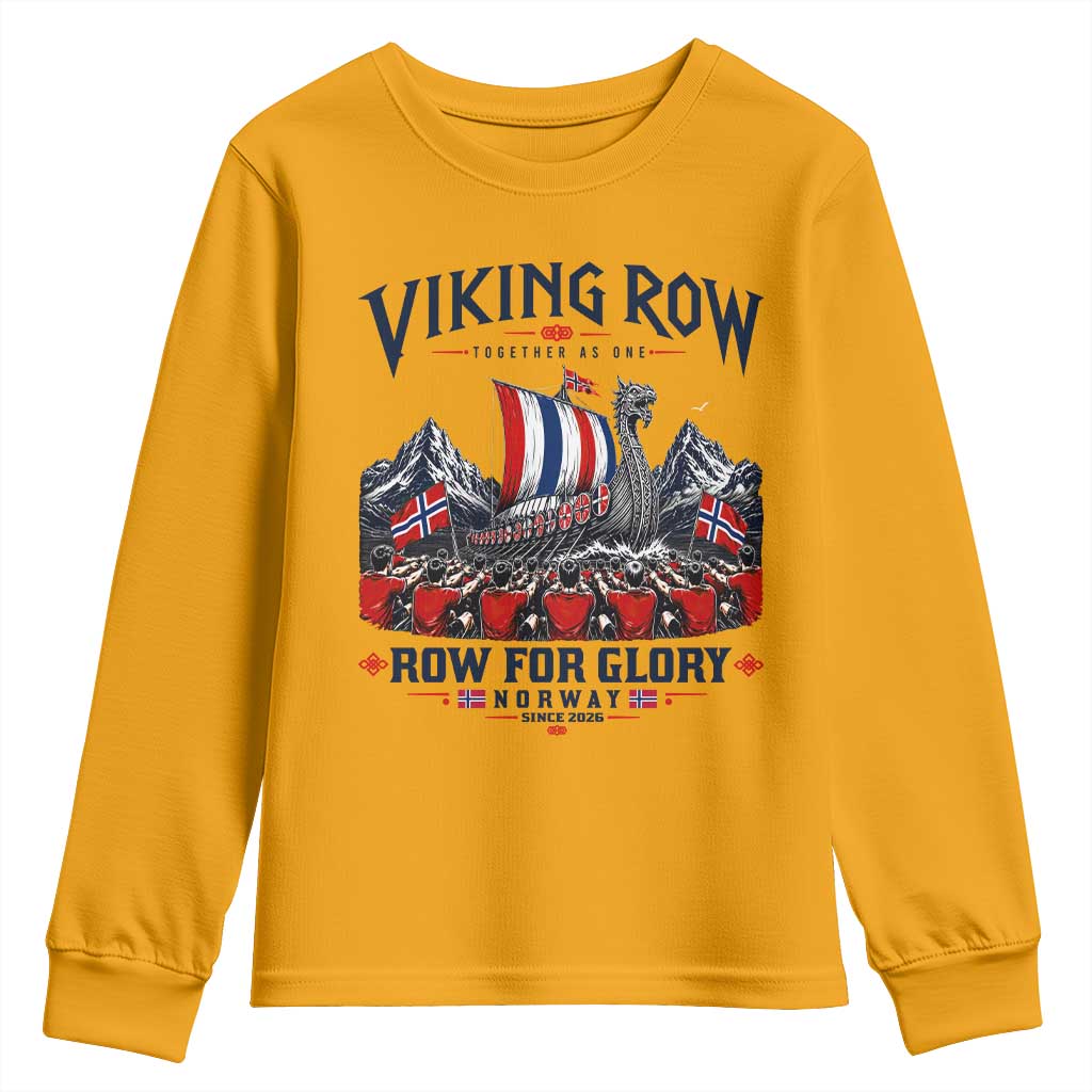 Viking Row Ro Ro Norway Norge Norwegian Flag Youth Sweatshirt Row For Glory Norway Together As One Retro Football Fans TS02 Gold Print Your Wear