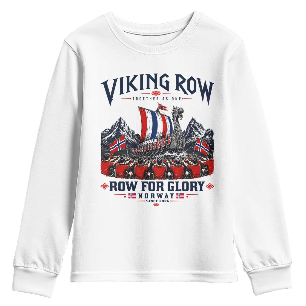 Viking Row Ro Ro Norway Norge Norwegian Flag Youth Sweatshirt Row For Glory Norway Together As One Retro Football Fans TS02 White Print Your Wear