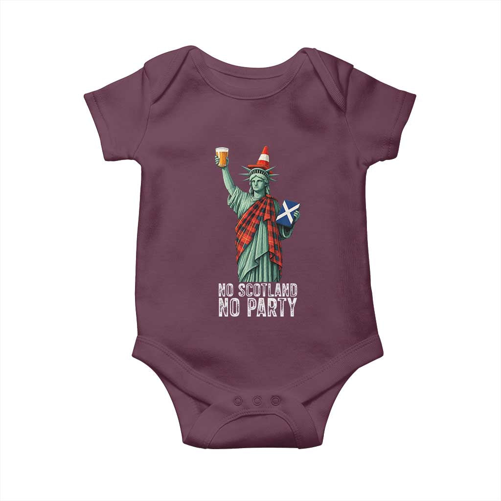 No Scotland No Party Funny Statue of Liberty Celebration Baby Onesie Saltire Flag Glasgow Cone Scottish Football Fans TS02 Maroon Print Your Wear