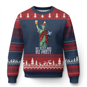 No Scotland No Party Funny Statue of Liberty Celebration Ugly Christmas Sweater Saltire Flag Glasgow Cone Scottish Football Fans TS02 Navy Red Print Your Wear