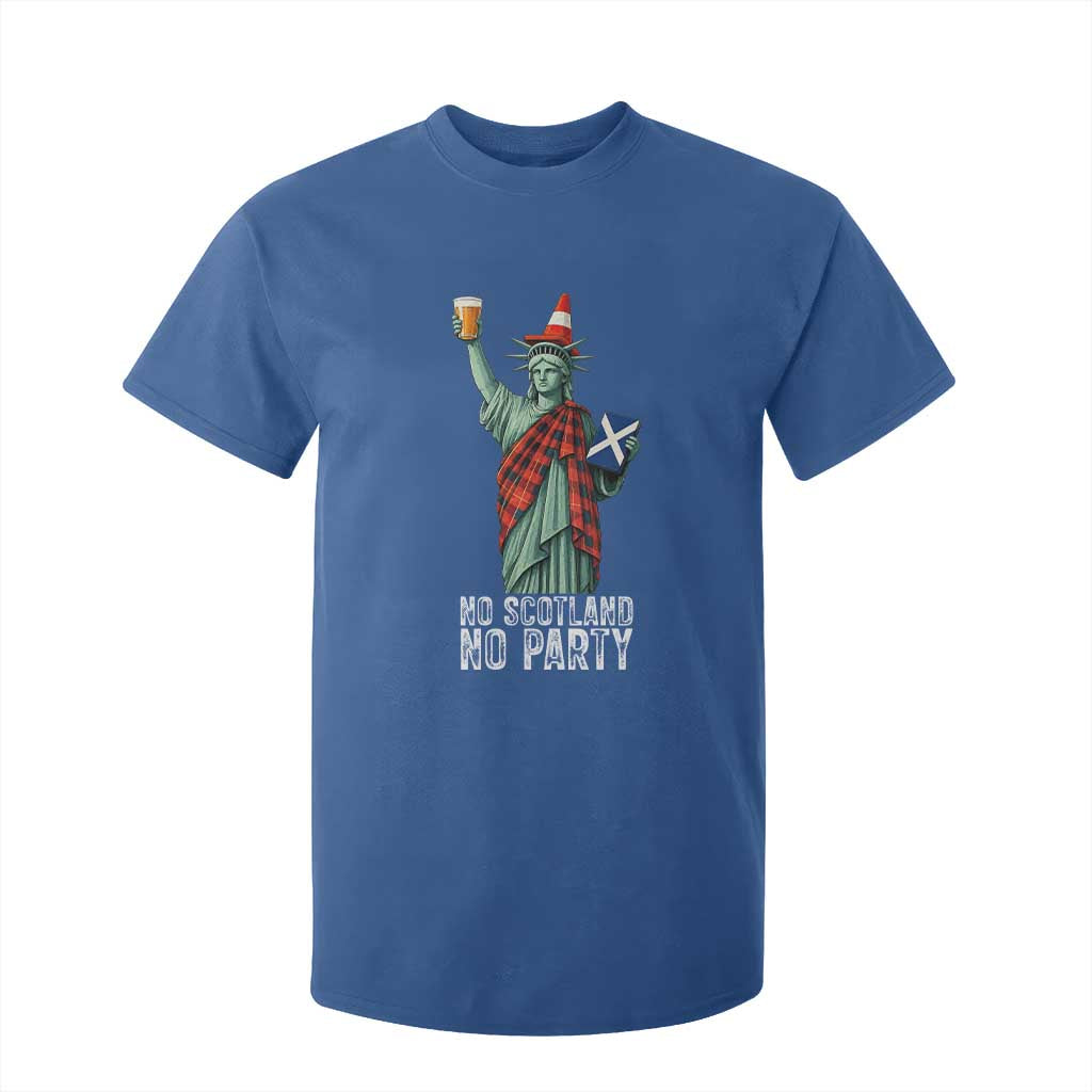 No Scotland No Party Funny Statue of Liberty Celebration T Shirt For Kid Saltire Flag Glasgow Cone Scottish Football Fans TS02 Royal Blue Print Your Wear