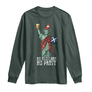 No Scotland No Party Funny Statue of Liberty Celebration Long Sleeve Shirt Saltire Flag Glasgow Cone Scottish Football Fans TS02 Dark Forest Green Print Your Wear