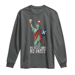 No Scotland No Party Funny Statue of Liberty Celebration Long Sleeve Shirt Saltire Flag Glasgow Cone Scottish Football Fans TS02 Dark Heather Print Your Wear