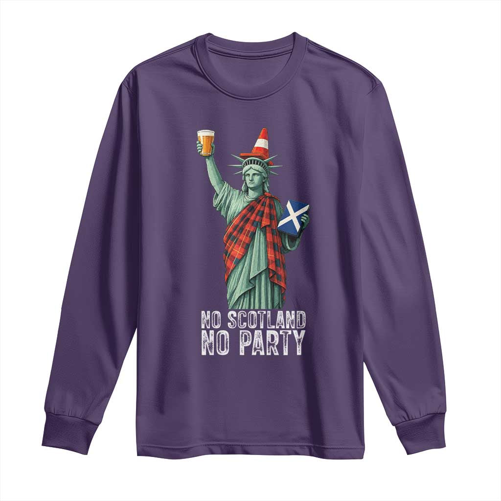 No Scotland No Party Funny Statue of Liberty Celebration Long Sleeve Shirt Saltire Flag Glasgow Cone Scottish Football Fans TS02 Purple Print Your Wear