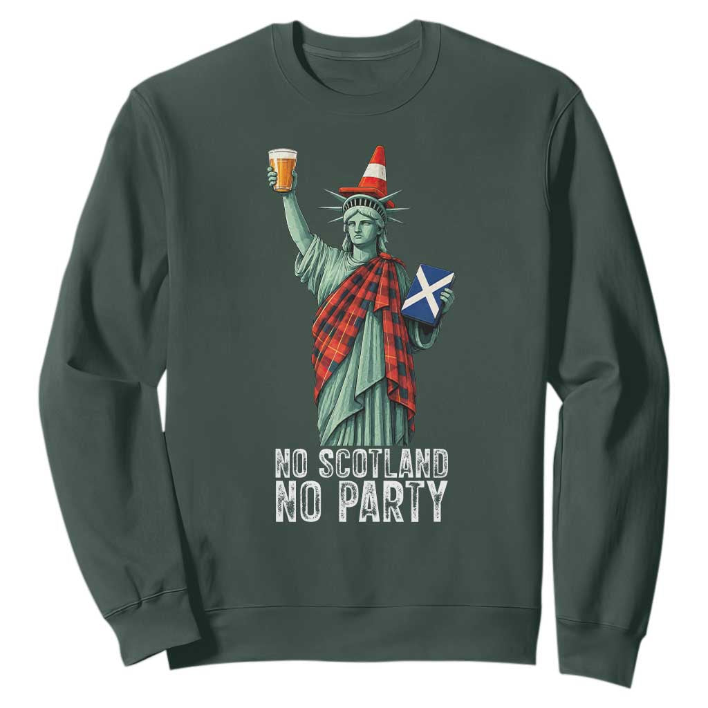 No Scotland No Party Funny Statue of Liberty Celebration Sweatshirt Saltire Flag Glasgow Cone Scottish Football Fans TS02 Dark Forest Green Print Your Wear