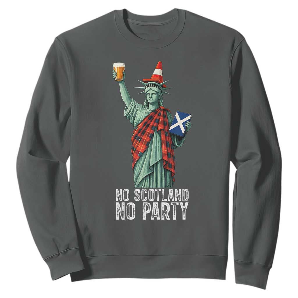 No Scotland No Party Funny Statue of Liberty Celebration Sweatshirt Saltire Flag Glasgow Cone Scottish Football Fans TS02 Dark Heather Print Your Wear