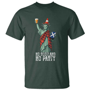 No Scotland No Party Funny Statue of Liberty Celebration T Shirt Saltire Flag Glasgow Cone Scottish Football Fans TS02 Dark Forest Green Print Your Wear