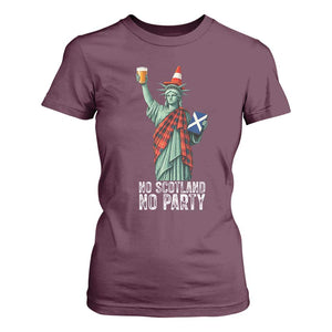 No Scotland No Party Funny Statue of Liberty Celebration T Shirt For Women Saltire Flag Glasgow Cone Scottish Football Fans TS02 Maroon Print Your Wear