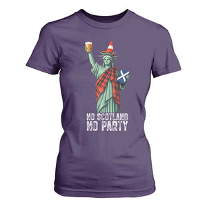 No Scotland No Party Funny Statue of Liberty Celebration T Shirt For Women Saltire Flag Glasgow Cone Scottish Football Fans TS02 Purple Print Your Wear