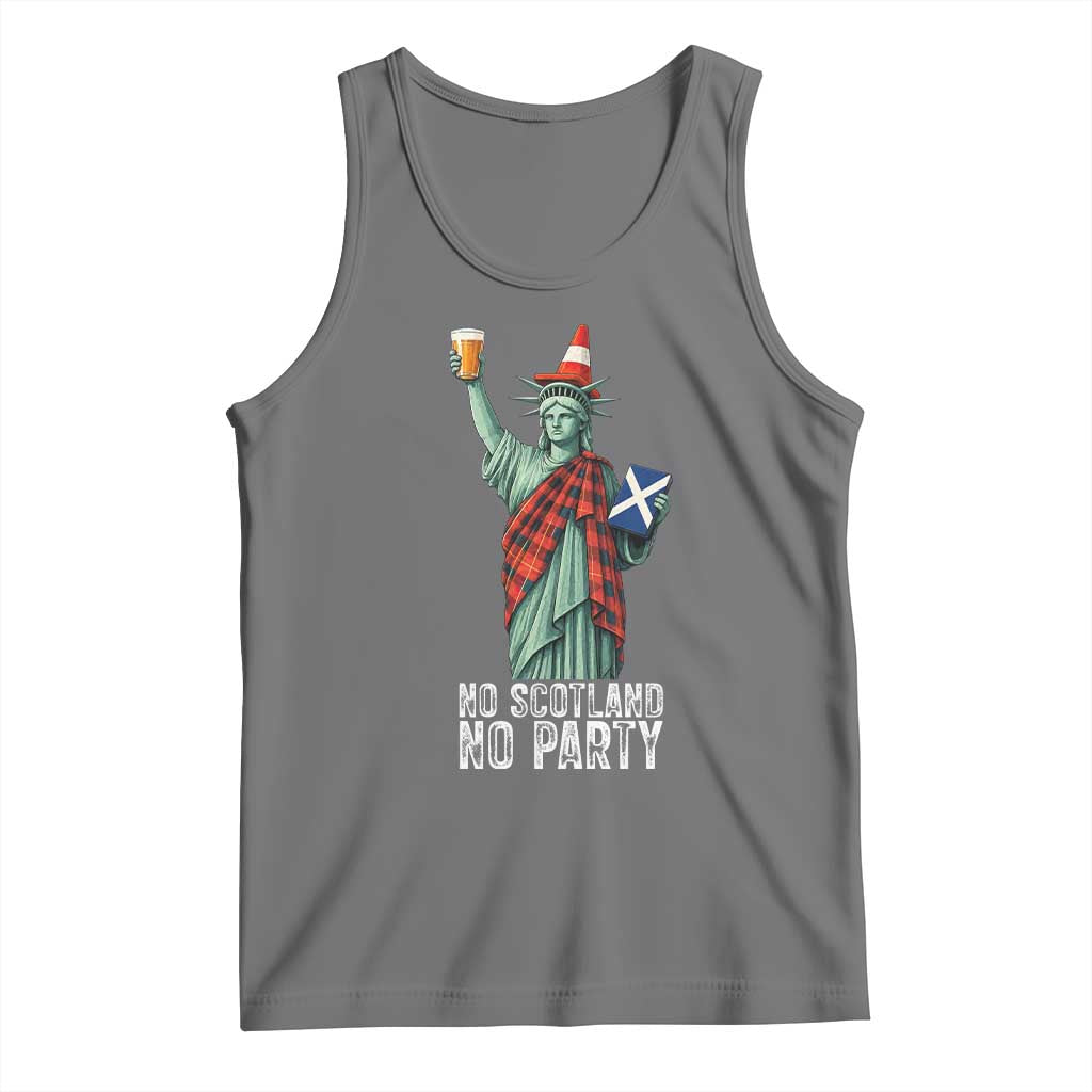 No Scotland No Party Funny Statue of Liberty Celebration Tank Top Saltire Flag Glasgow Cone Scottish Football Fans TS02 Black Heather Print Your Wear