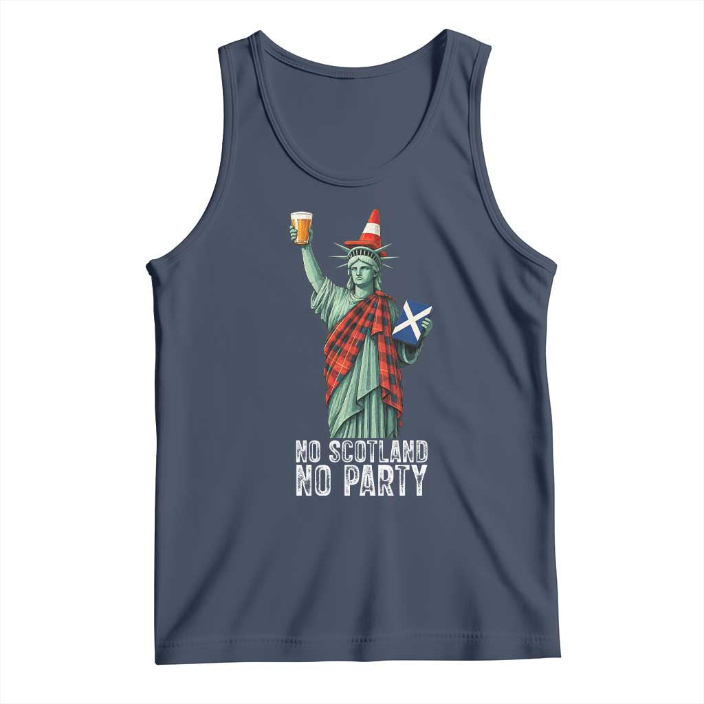 No Scotland No Party Funny Statue of Liberty Celebration Tank Top Saltire Flag Glasgow Cone Scottish Football Fans TS02 Navy Print Your Wear