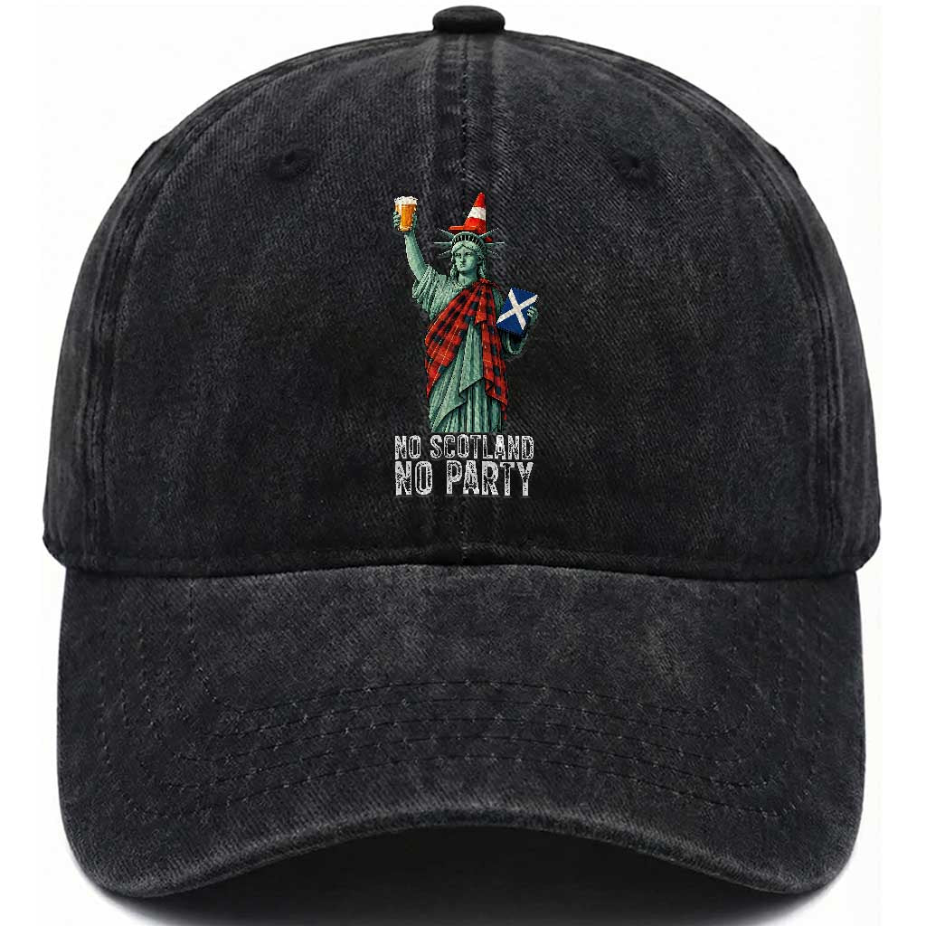 No Scotland No Party Funny Statue of Liberty Celebration Washed Cotton Baseball Cap Saltire Flag Glasgow Cone Scottish Football Fans TS02 Print Your Wear