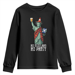 No Scotland No Party Funny Statue of Liberty Celebration Youth Sweatshirt Saltire Flag Glasgow Cone Scottish Football Fans TS02 Black Print Your Wear