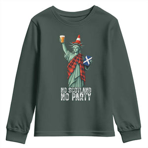 No Scotland No Party Funny Statue of Liberty Celebration Youth Sweatshirt Saltire Flag Glasgow Cone Scottish Football Fans TS02 Dark Forest Green Print Your Wear